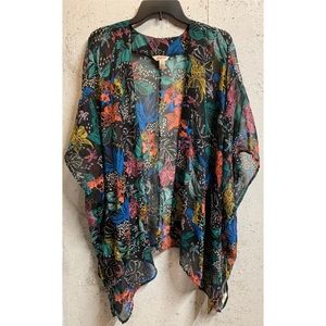 Neon Floral Kimono Coverup